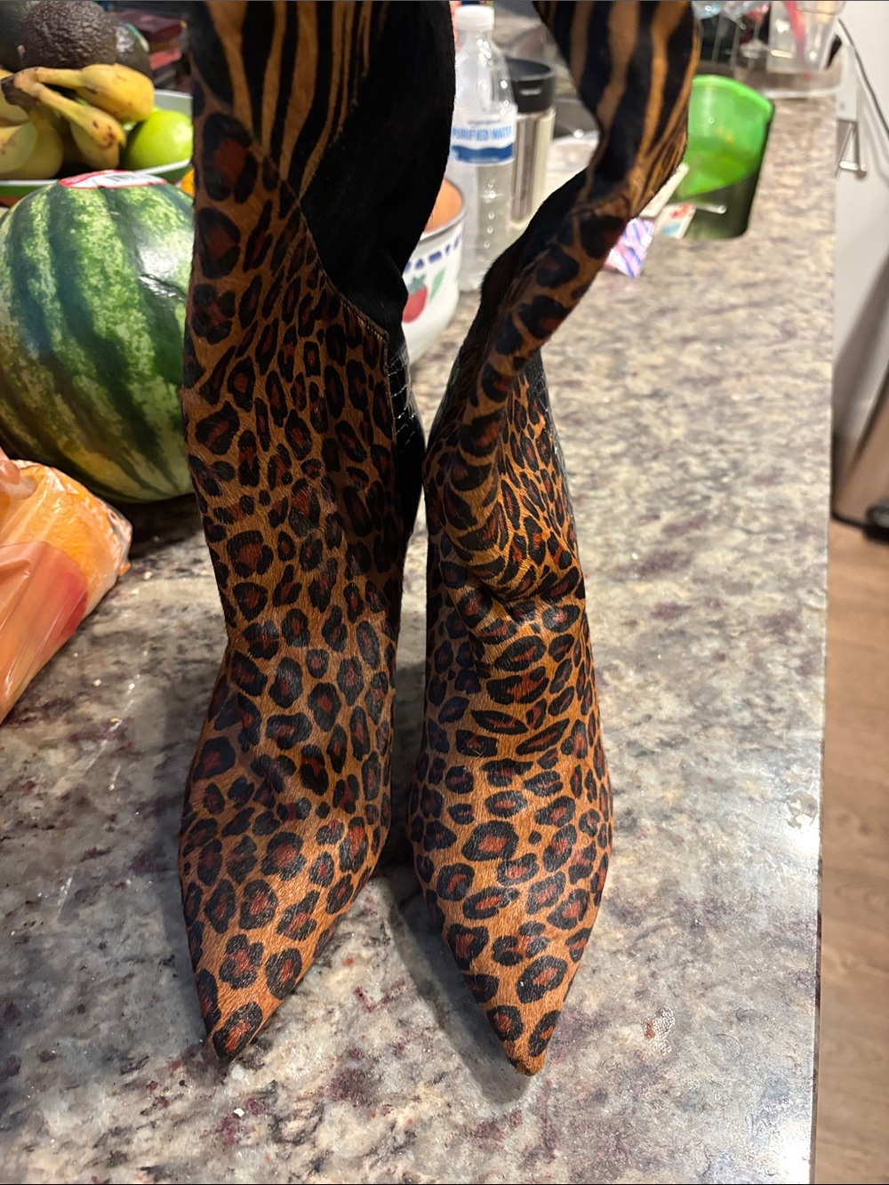 Jeffrey Campbell Leopard-Print Pointed Over-the-Knee Boots - Brown/Black